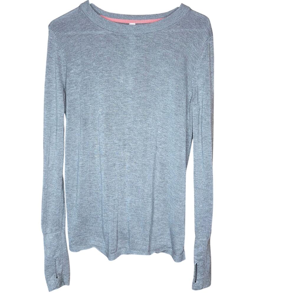 Lululemon Bring it Backbend sweater size 6 heathered gray thumbholes open back